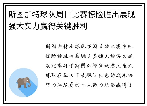 斯图加特球队周日比赛惊险胜出展现强大实力赢得关键胜利